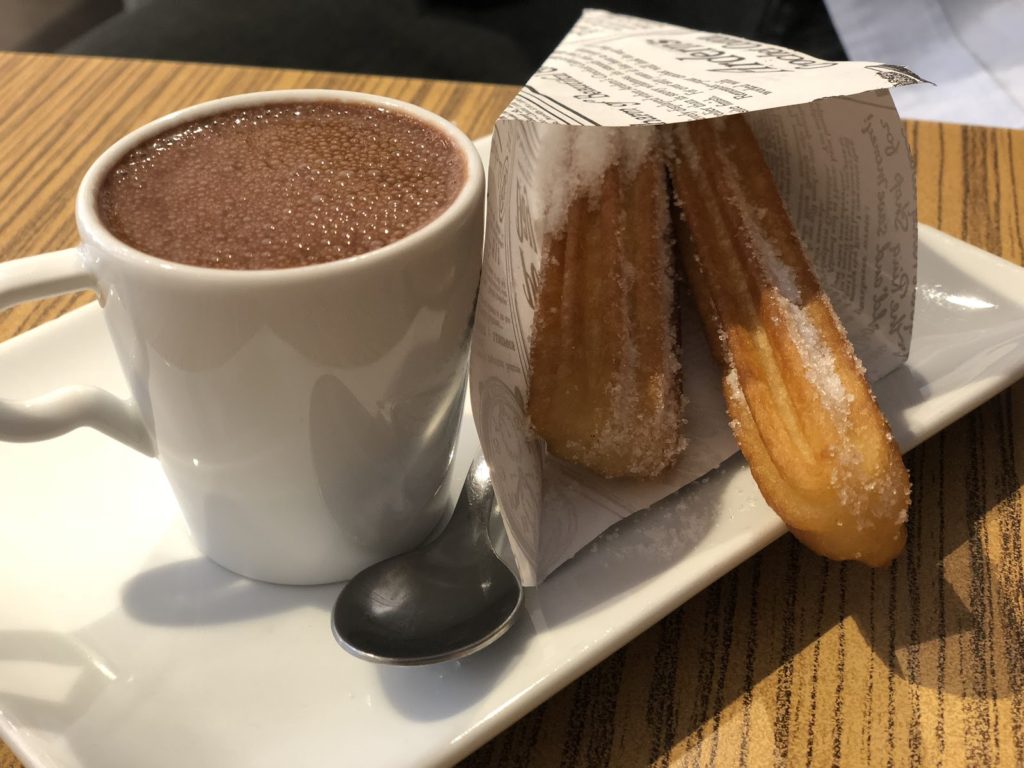 Churros and warm chocolate